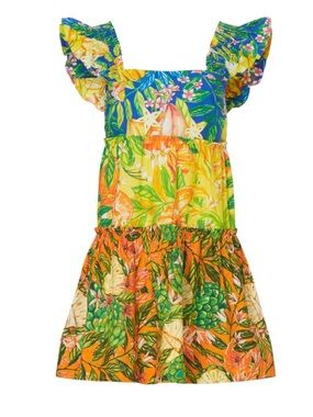 FARM Rio Tropical Tiered Mini Dress - Yellow, Green & Orange